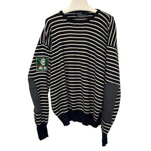 Polo Ralph Lauren vintage blu white Breton stripe cotton sweater elbow patchesXL